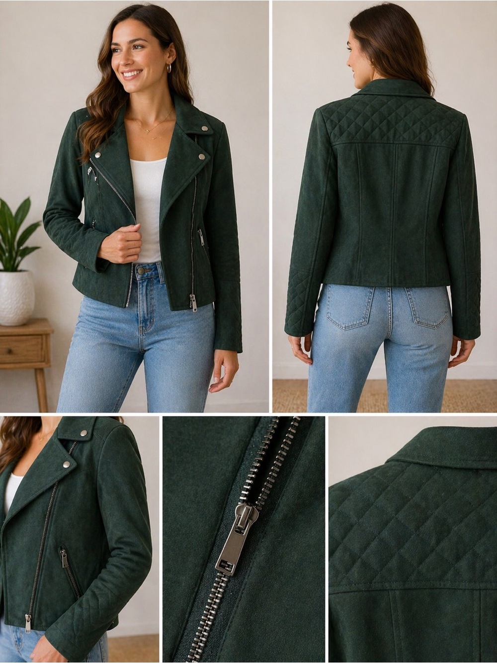 Kut from the Kloth Forest Green Suede Moto Jacket